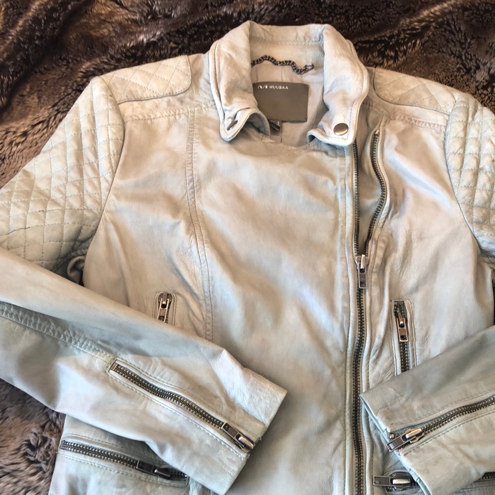 Women's Light Blue Leather Jacket